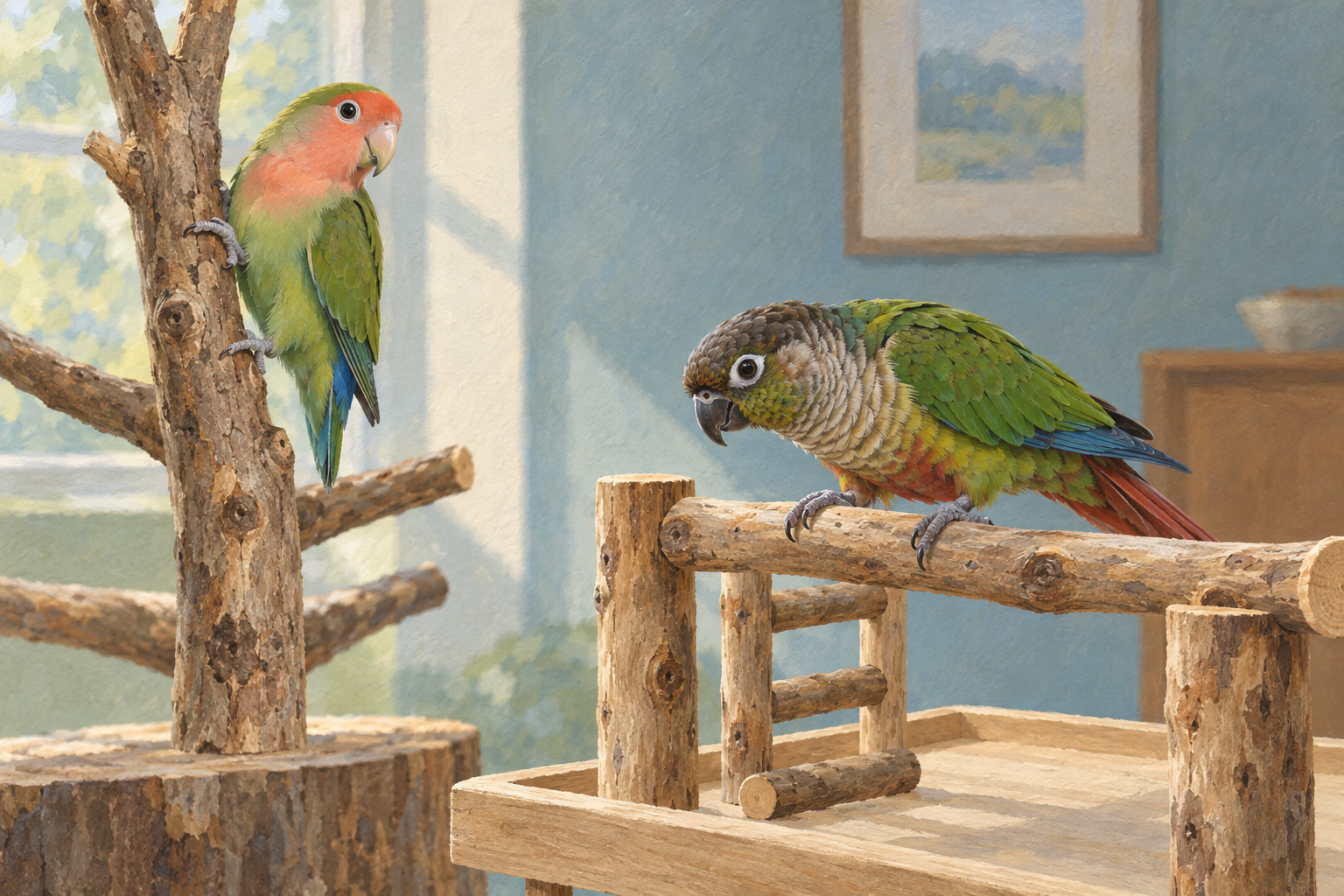 Lovebird vs Green-Cheek Conure: Energy, Noise, Handling, and Commitment